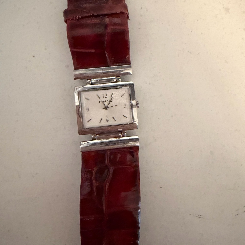 Fossil Burgundy Leather Strap Watch